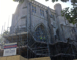 christchurch priory restoration scaffolding